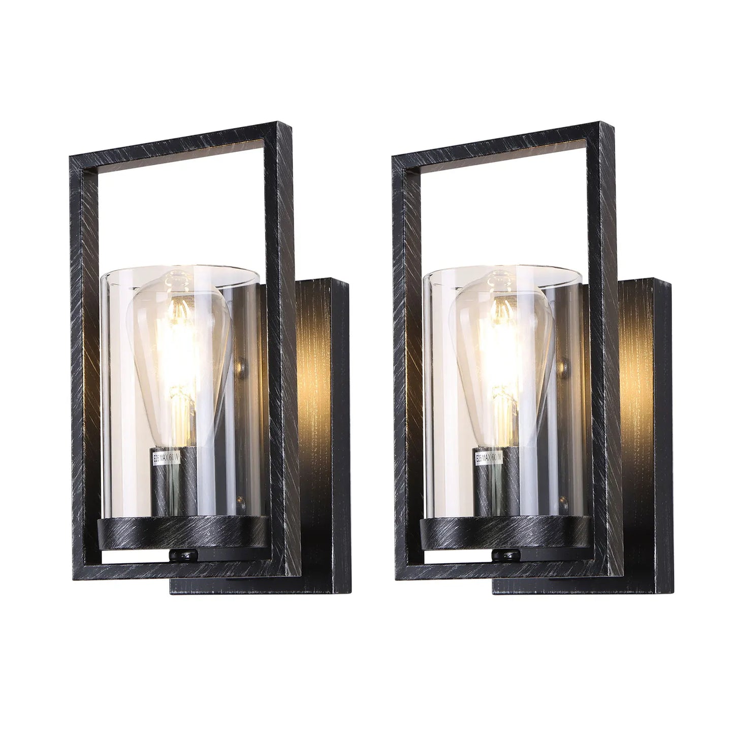 Set of 2 Wall Lights, Modern Retro Industrial Design, Black Shade with Metallic Luster, Easy to Clean, Ideal for Living Room & B