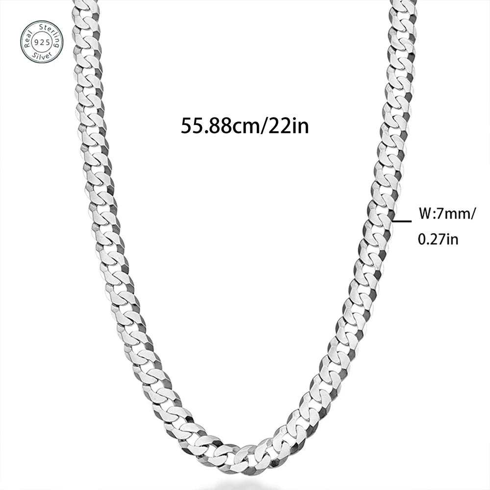 7mm Men's Cuban Link 925 Sterling Silver Necklace Hip Hop Chain Jewelry Ships from USA