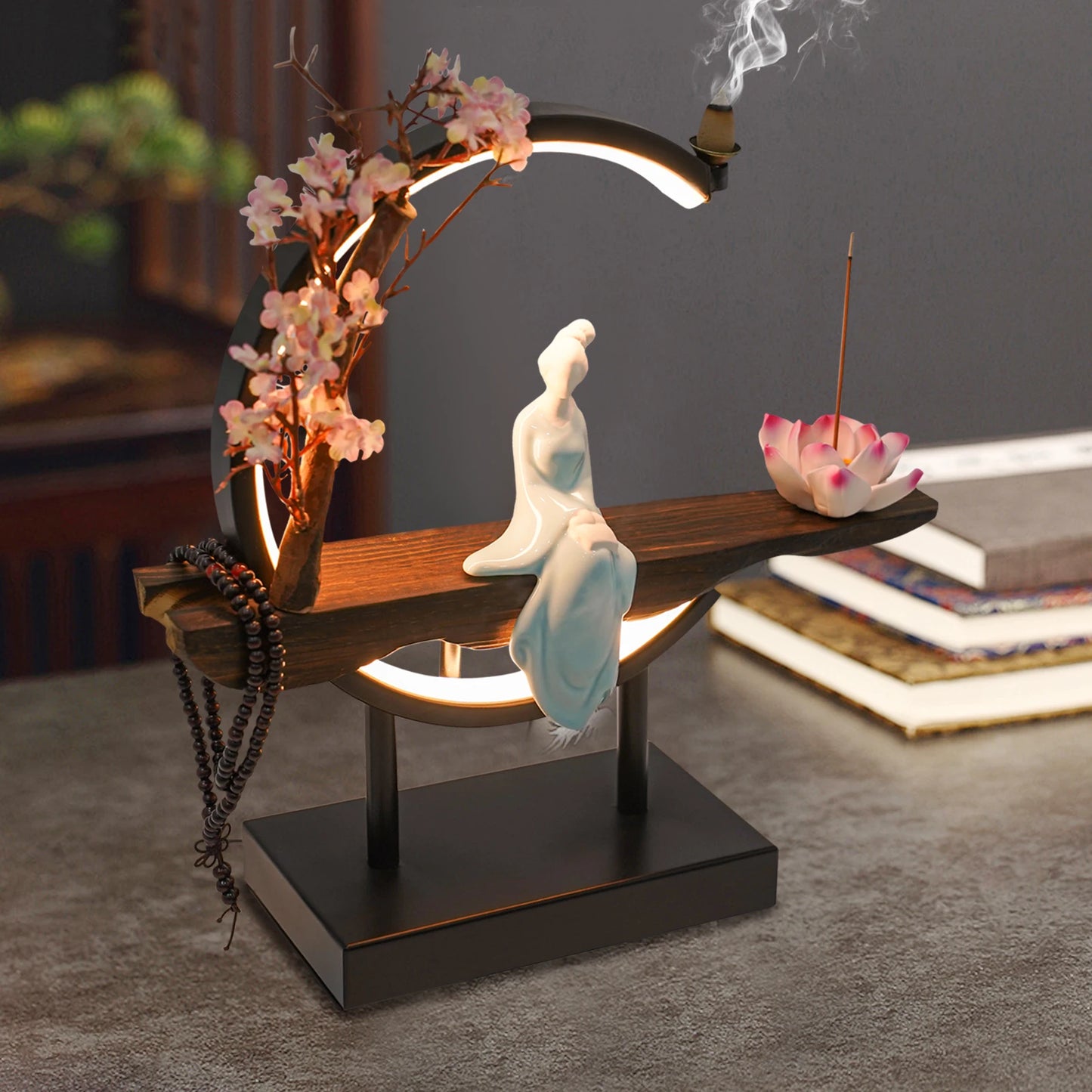 Bymaocar Chinese Zen Meditation Incense Burner Set Unique Smoke Decoration for Home
