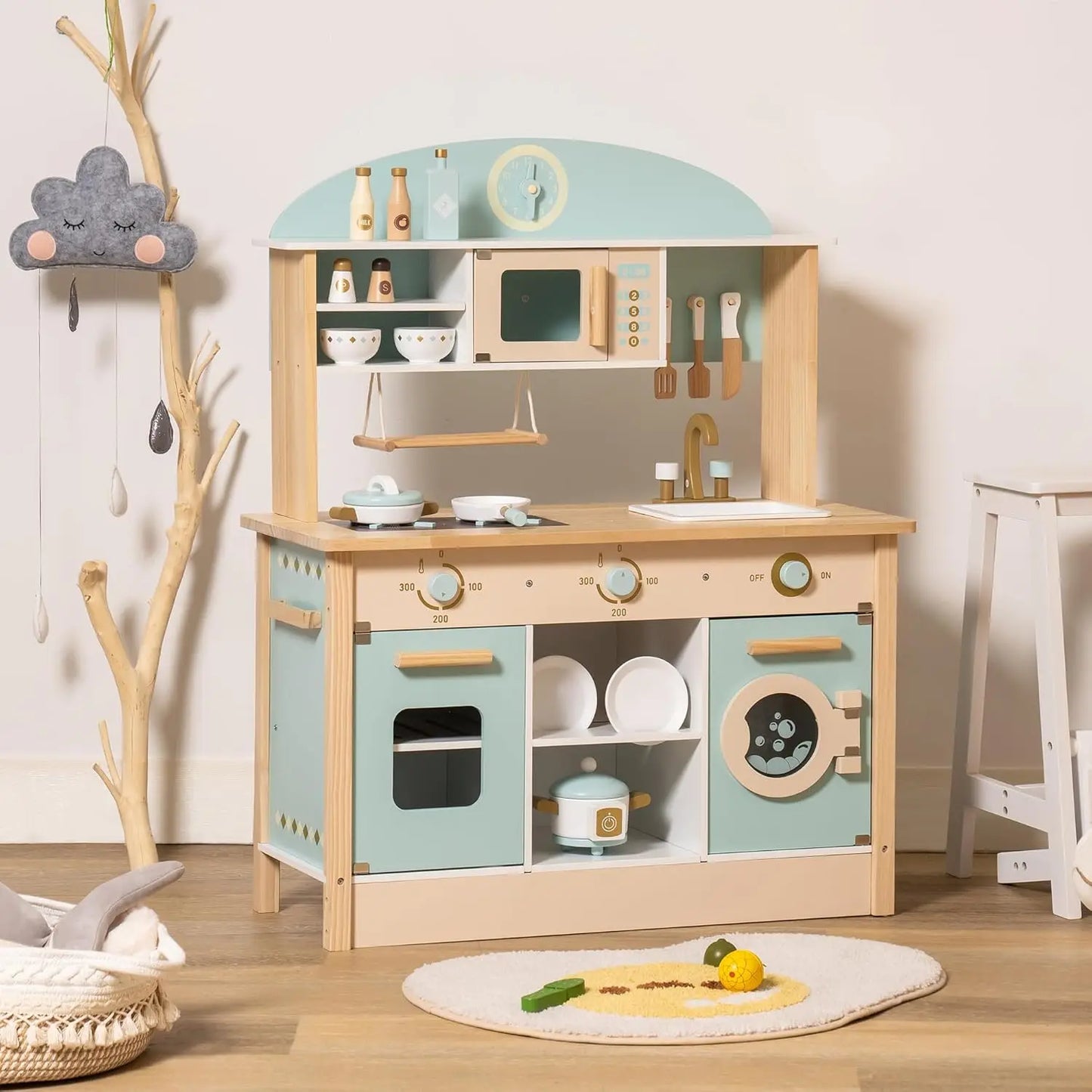 Robotime Robud Wooden Play Kitchen Set for Kids Imaginative Cooking Fun Ages 3 and Up