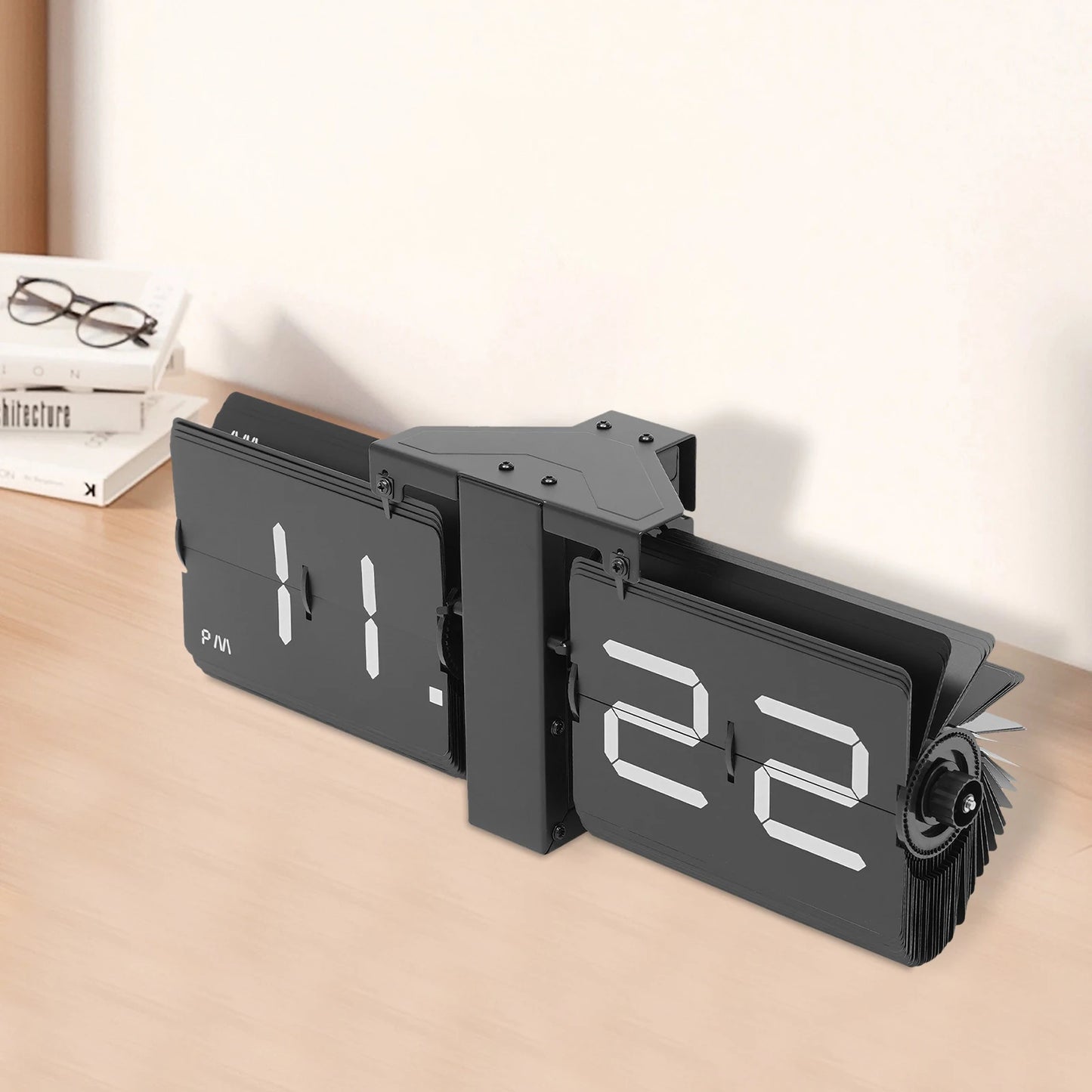 Retro Flip Clock Digital Display – Battery Operated Wall & Tabletop Flip Clock – Large Black Vintage Style Clock – 12 Hour AM/PM