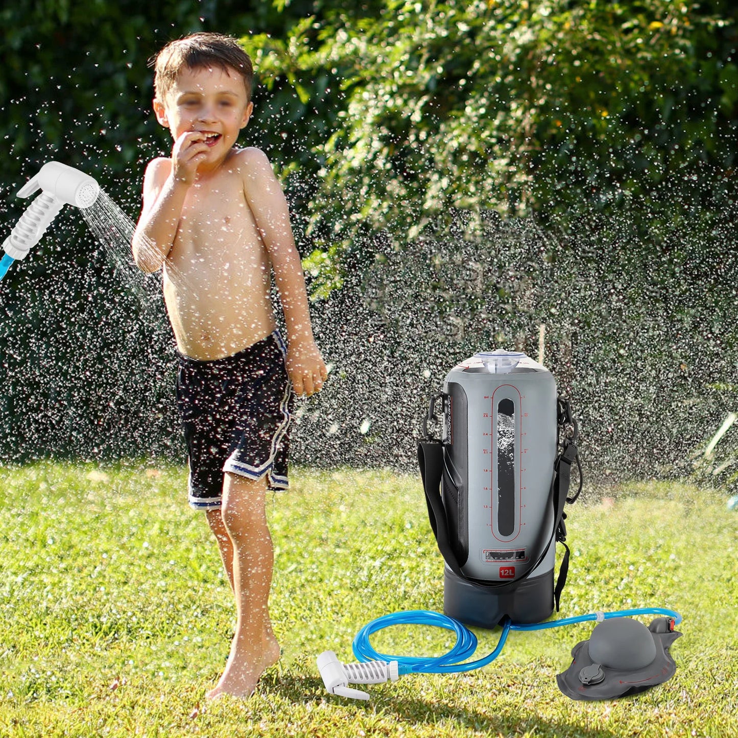 12L Portable Garden Shower with Pump Removable Pressure Camp Shower for Outdoor Travel