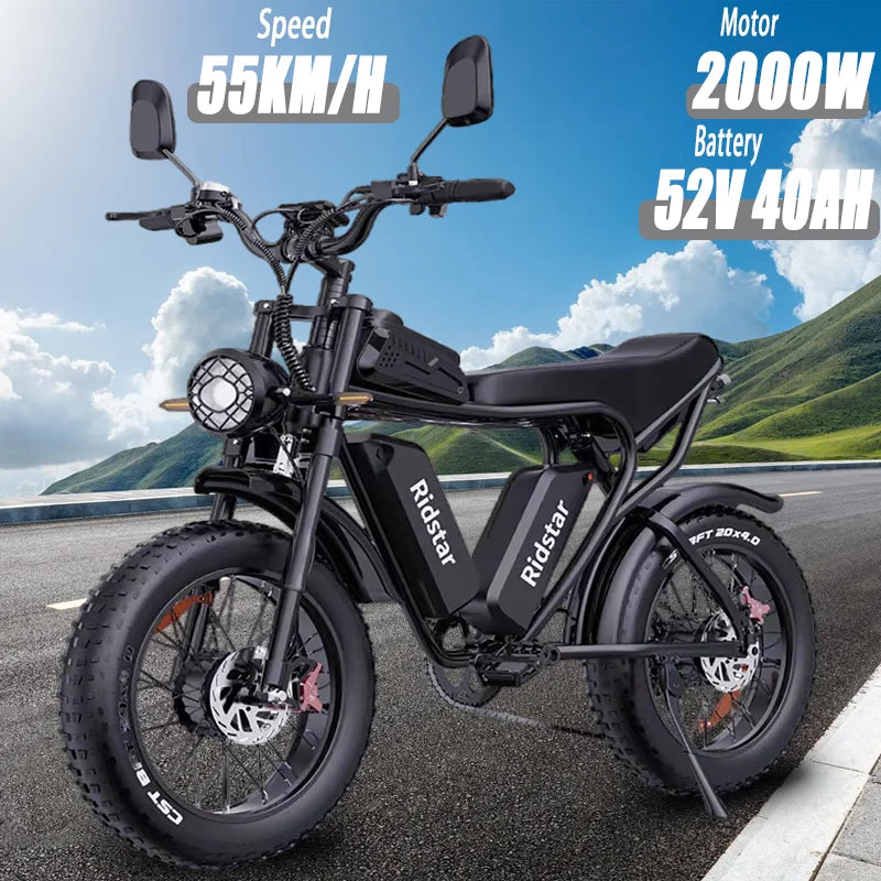 Ridstar Q20 Electric Bike 2000W Dual Motor 52V 40AH Off-Road E-Bike 20 Inch Tires