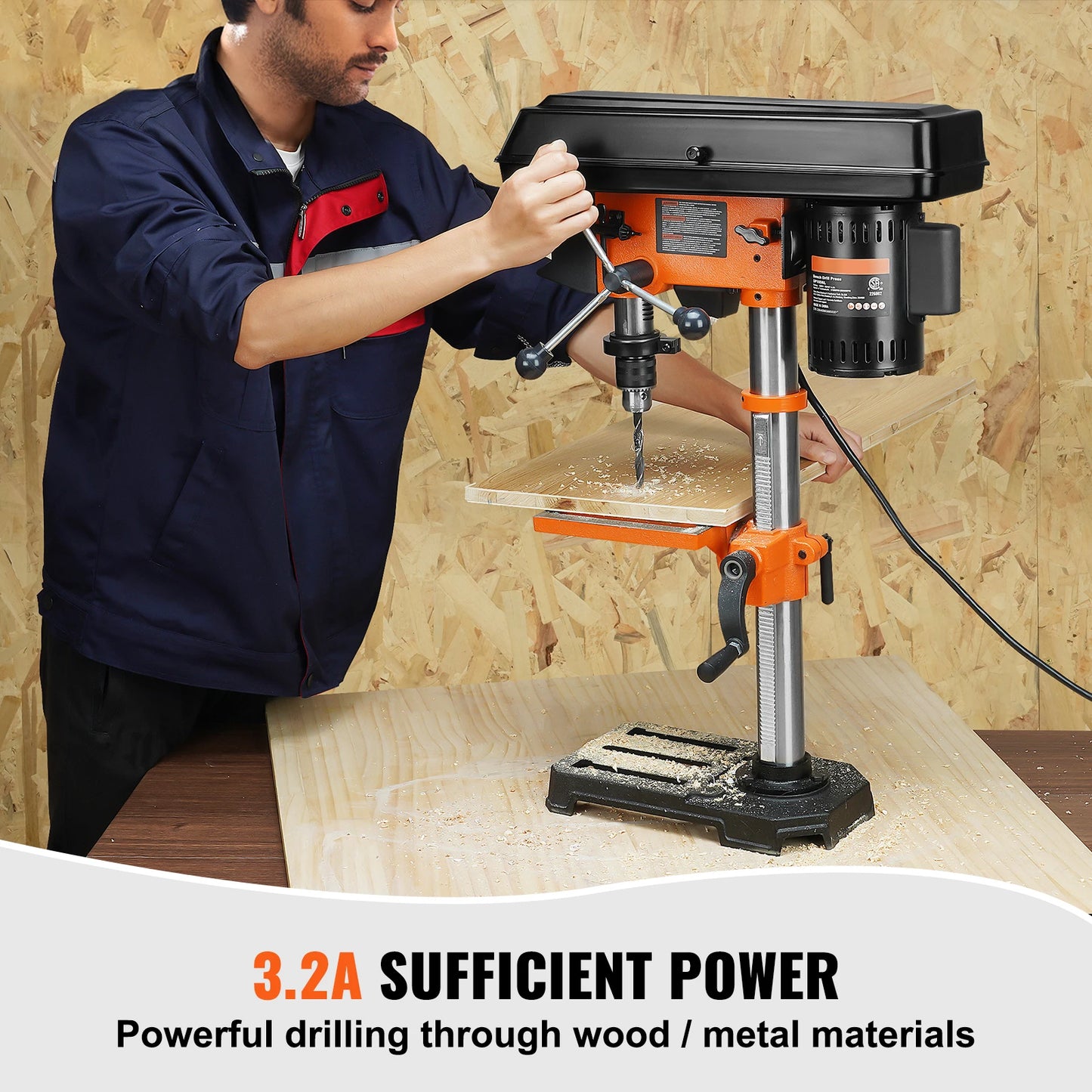 SucceBuy Tabletop Drill Press 3.2Amp 120V 5 Speed Settings 10'' Swing, Comes with Laser Pointer Illumination Light for Wood Work