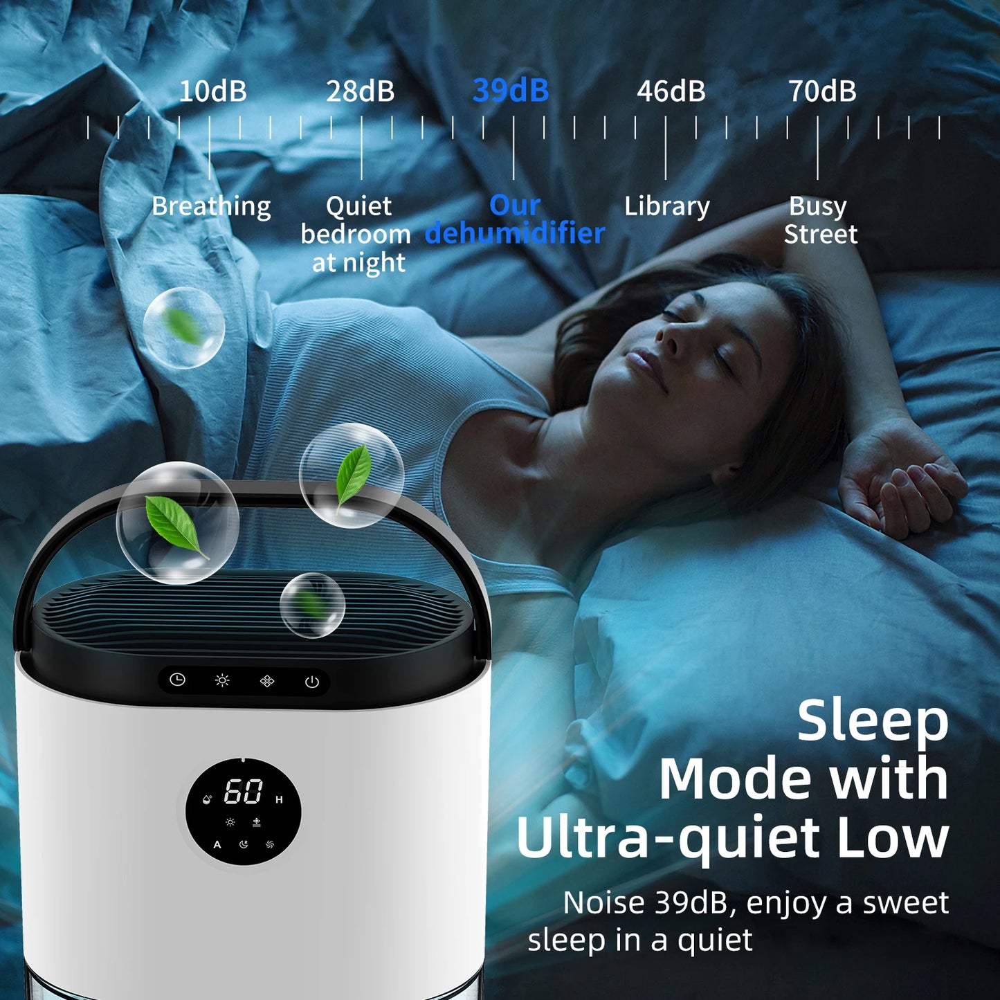 2300ML Dehumidifiers Auto Defrost for Bedroom Misture Absorb, , Ultra Quiet for Home Sleep Timing Large Room Bathroom Garage RV