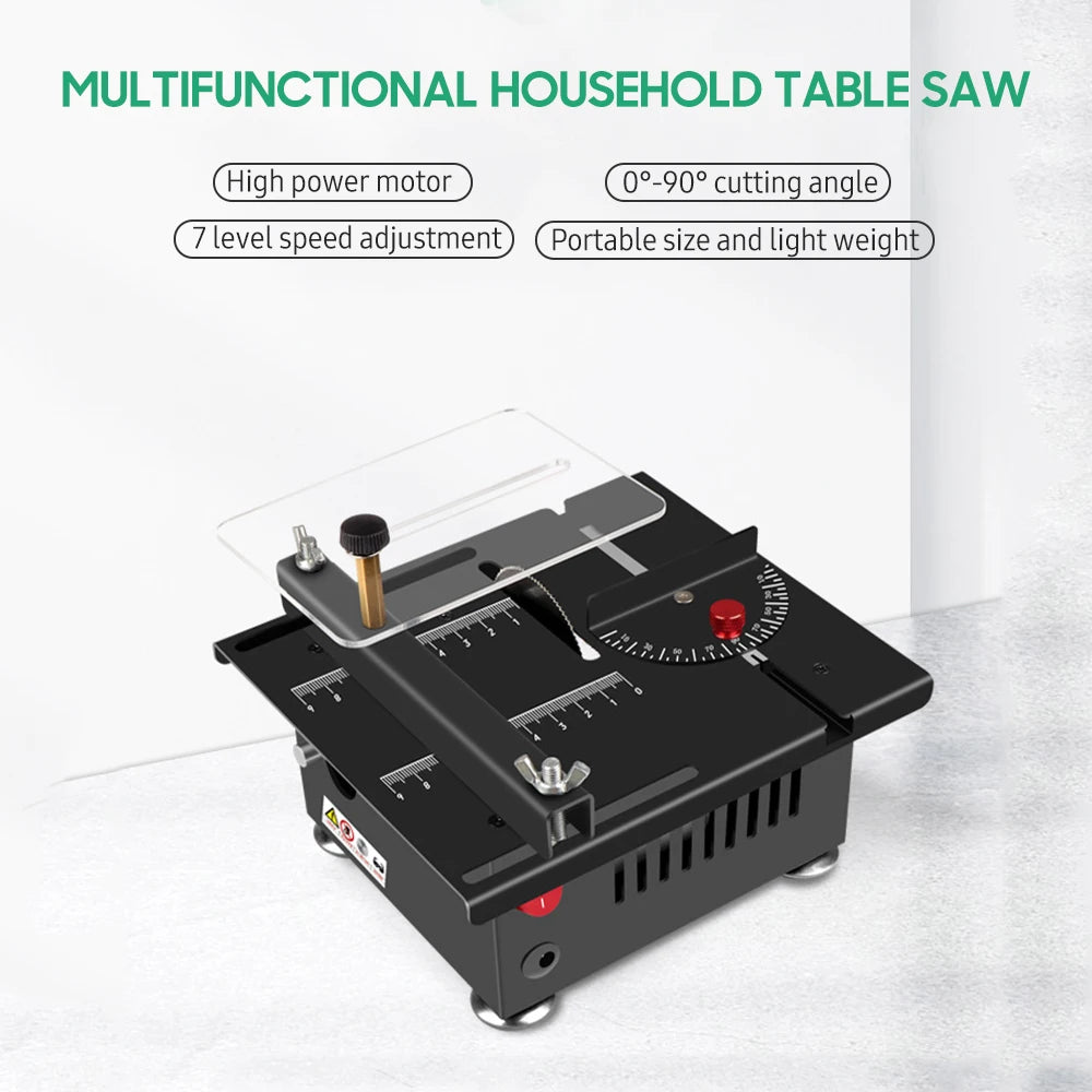 100W Mini Desktop Electric Table Saw with Adjustable Speed and Angle for Precision Cutting