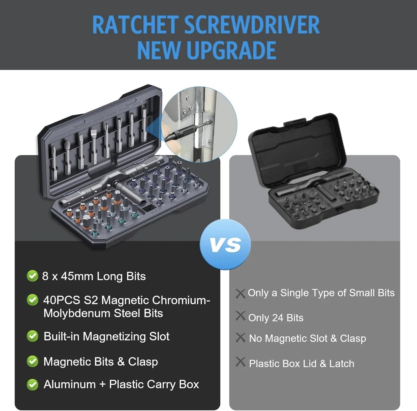VMAN 40in1 Multifunction Ratchet Screwdriver Set Multi Magnetic Bits Mini Repair Tool Kit  Household Tool For PC & Iphone Etc.