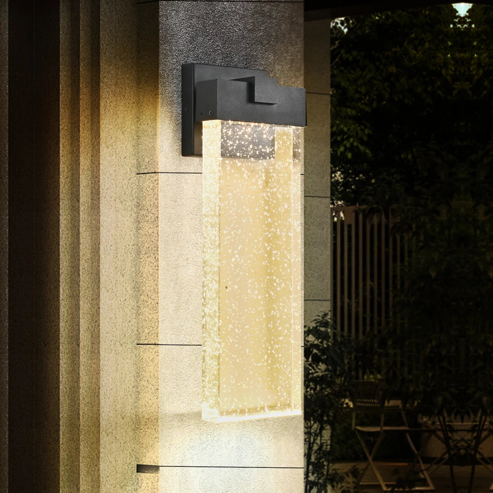 18 Inch Modern Outdoor Wall Light Fixture Weatherproof LED Sconce Bubble Crystal Black Finish