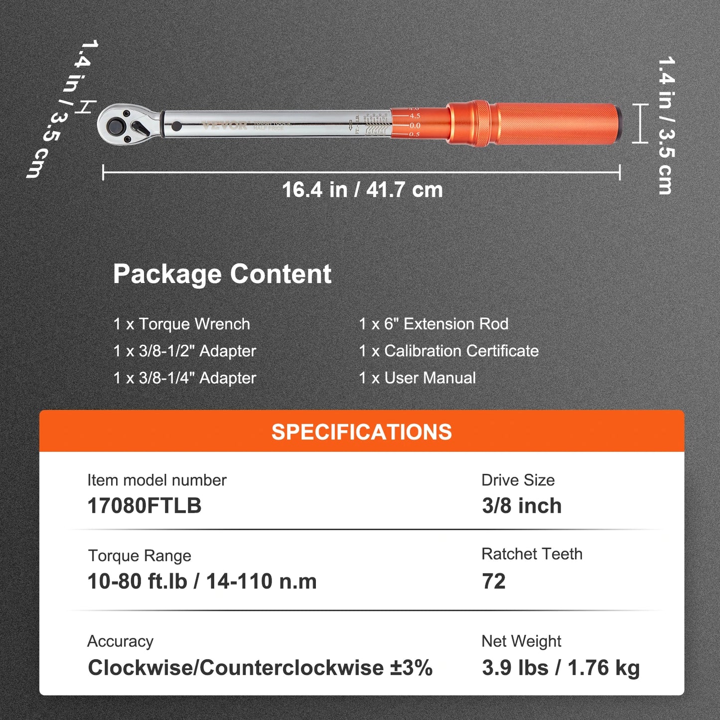 SucceBuy Precision Torque Wrench Set 1/2 1/4 3/8 Inch Chrome Vanadium Hand Tools
