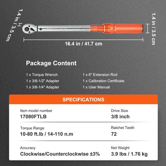SucceBuy Precision Torque Wrench Set 1/2 1/4 3/8 Inch Chrome Vanadium Hand Tools