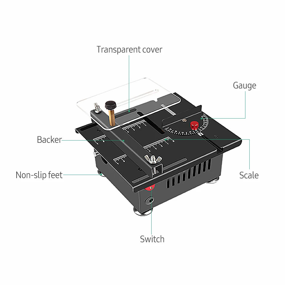 100W Mini Desktop Electric Table Saw with Adjustable Speed and Angle for Precision Cutting