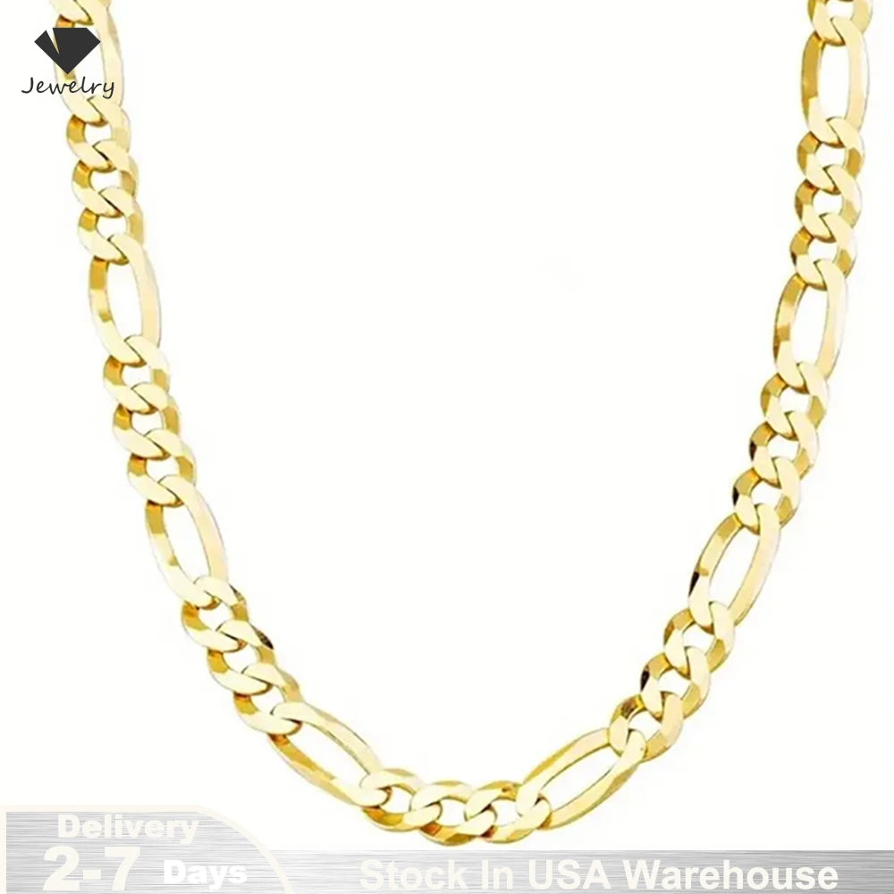 925 Sterling Silver Figaro Chain Link Necklace for Men 14K Gold Plated Cuban Curb Link