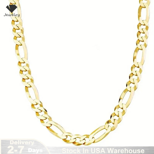 925 Sterling Silver Figaro Chain Link Necklace for Men 14K Gold Plated Cuban Curb Link