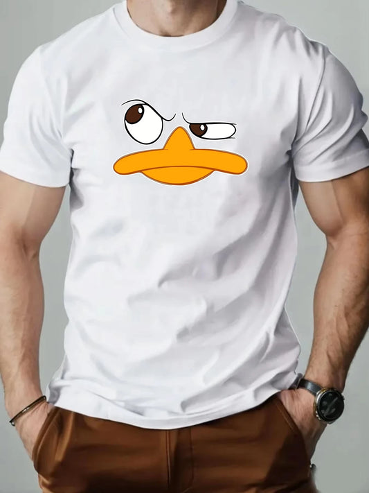 Men's Funny Duck Cartoon Print Cotton T Shirt Casual Summer Round Neck Short Sleeve Top