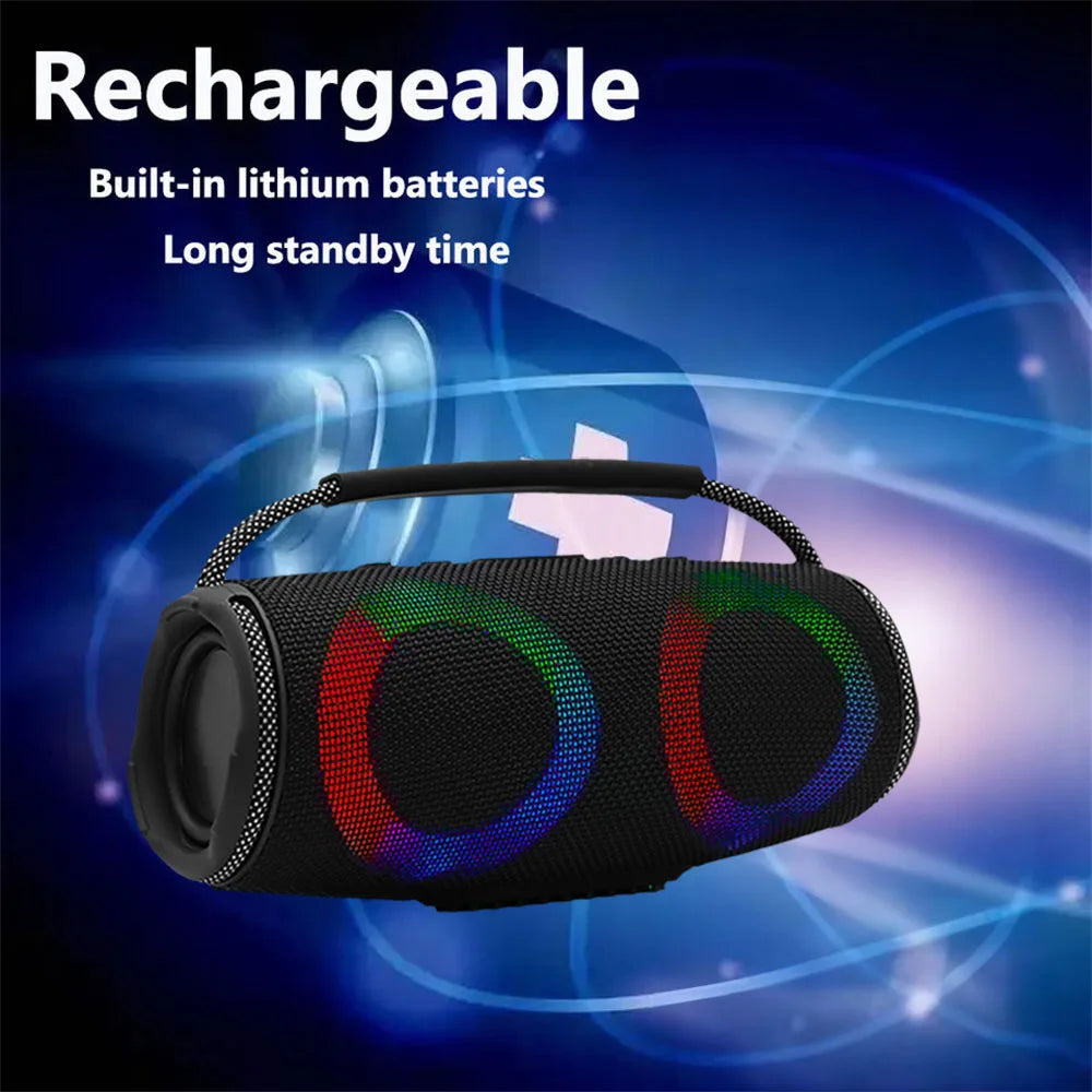 Powerful Bluetooth Speaker with LED Light Portable Outdoor Sound Box Dual Subwoofers