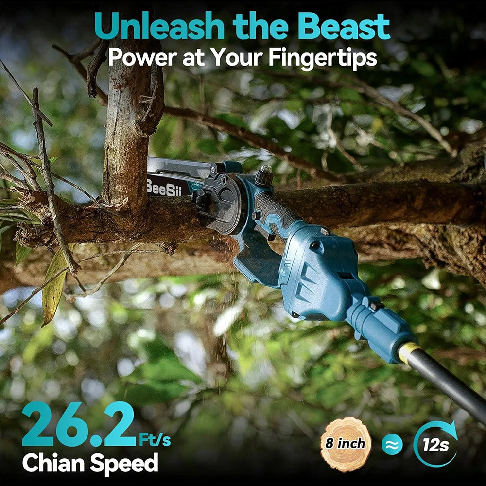 Seesii 2-in-1 Cordless Electric Chainsaw and Extension Pole for Tree Trimming