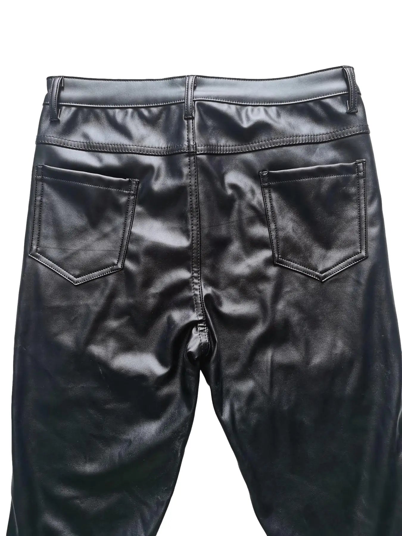 Men's Gothic Rock Punk Biker Slim Faux Leather Studded Stretch Pants for Dance Parties