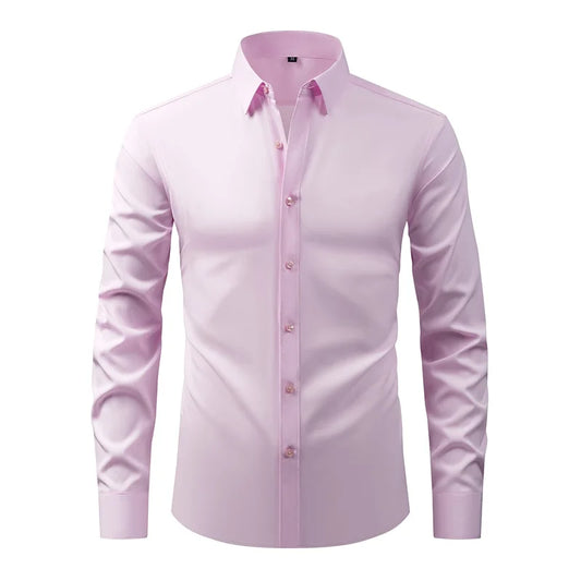 Men's Classic Button-Down Long Sleeve Shirt Solid Color Casual Business Top for Spring