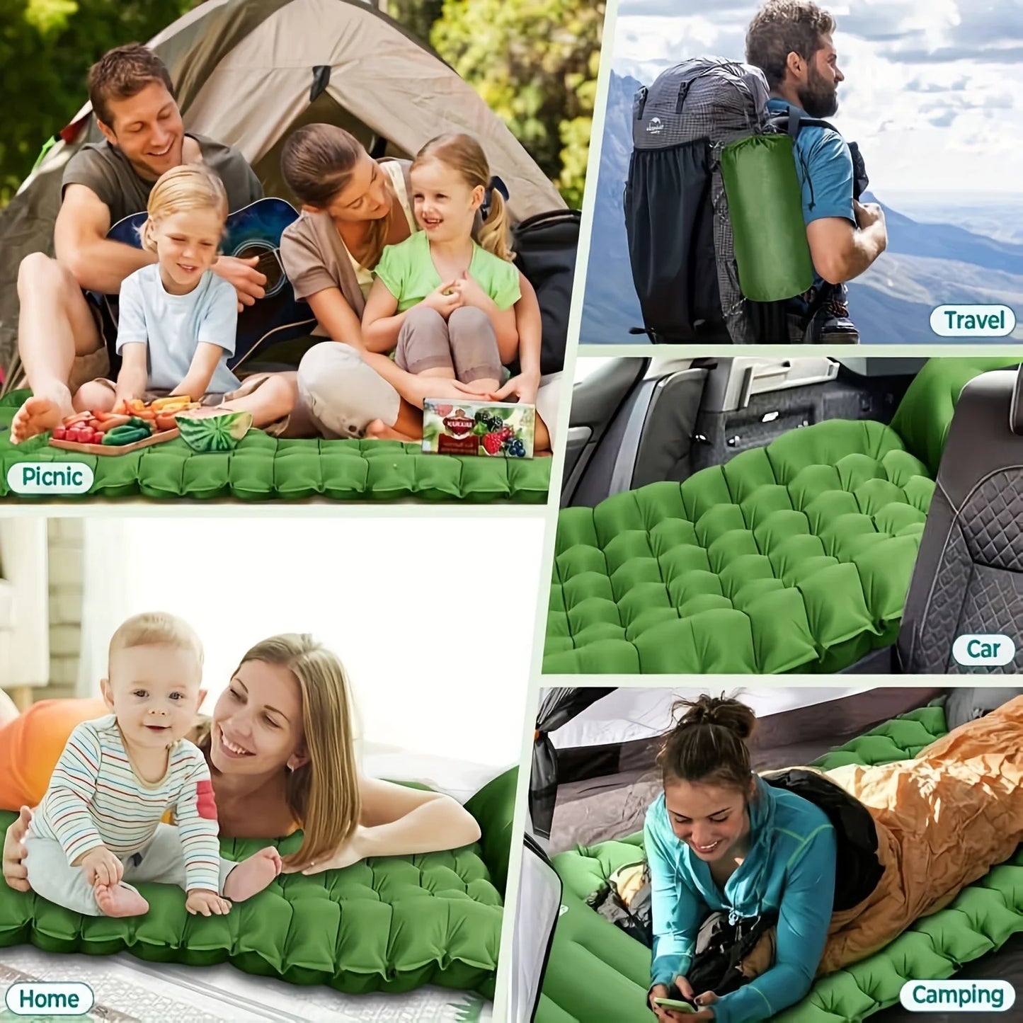 Super Thick 4 Inch Inflatable Sleeping Mat with Pillow and Built-In Pump for Camping