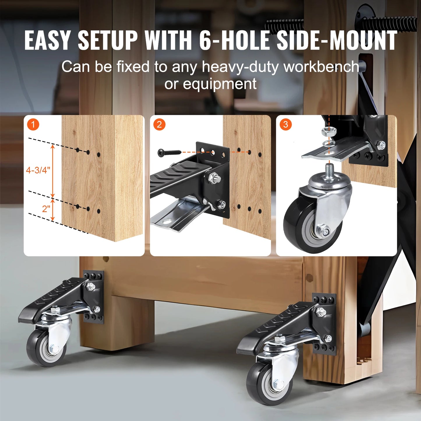 VEVOR 165 lbs 2.5 Inch Workbench Caster Wheels Set of 4 with 360 Degree Swivel Function