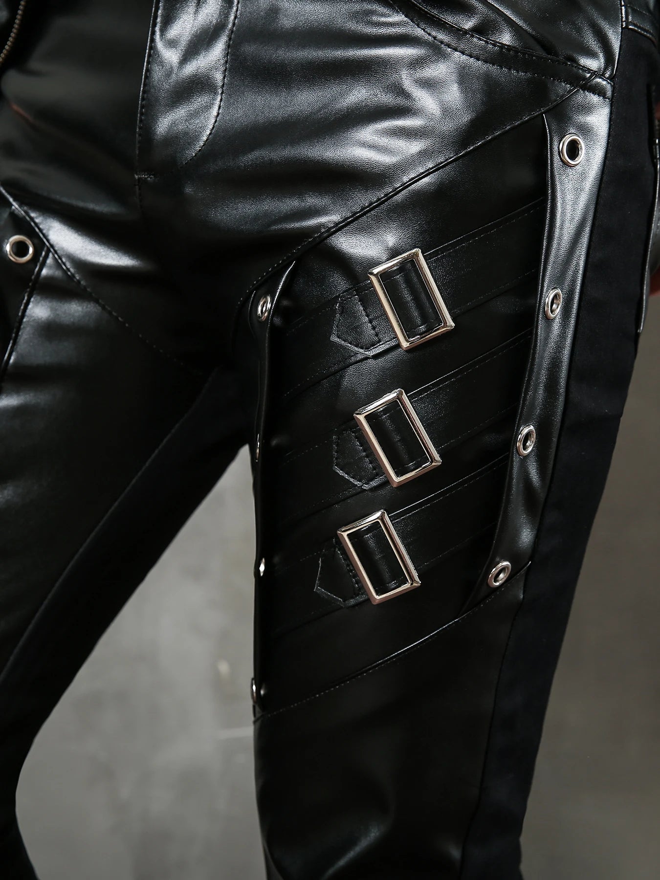 Men's Slim Fit Faux Leather Biker Pants for Night Club Dance and Casual Wear
