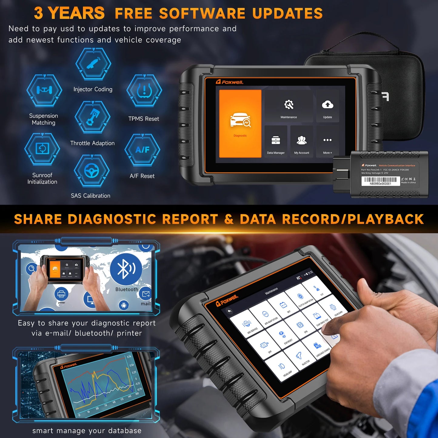 Foxwell NT809BT OBD2 Bluetooth Car Diagnostic Tool All Systems Bi-Directional Scanner