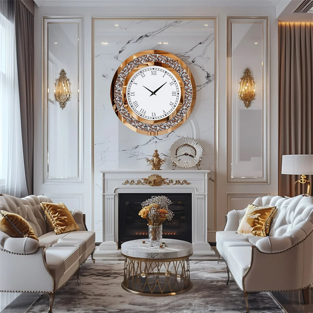 LUVODI 32inch Large Diamond Crystal Modern 3D Wall Clock Living Room Kitchen Bedroom Hall Clock with Roman Numerals