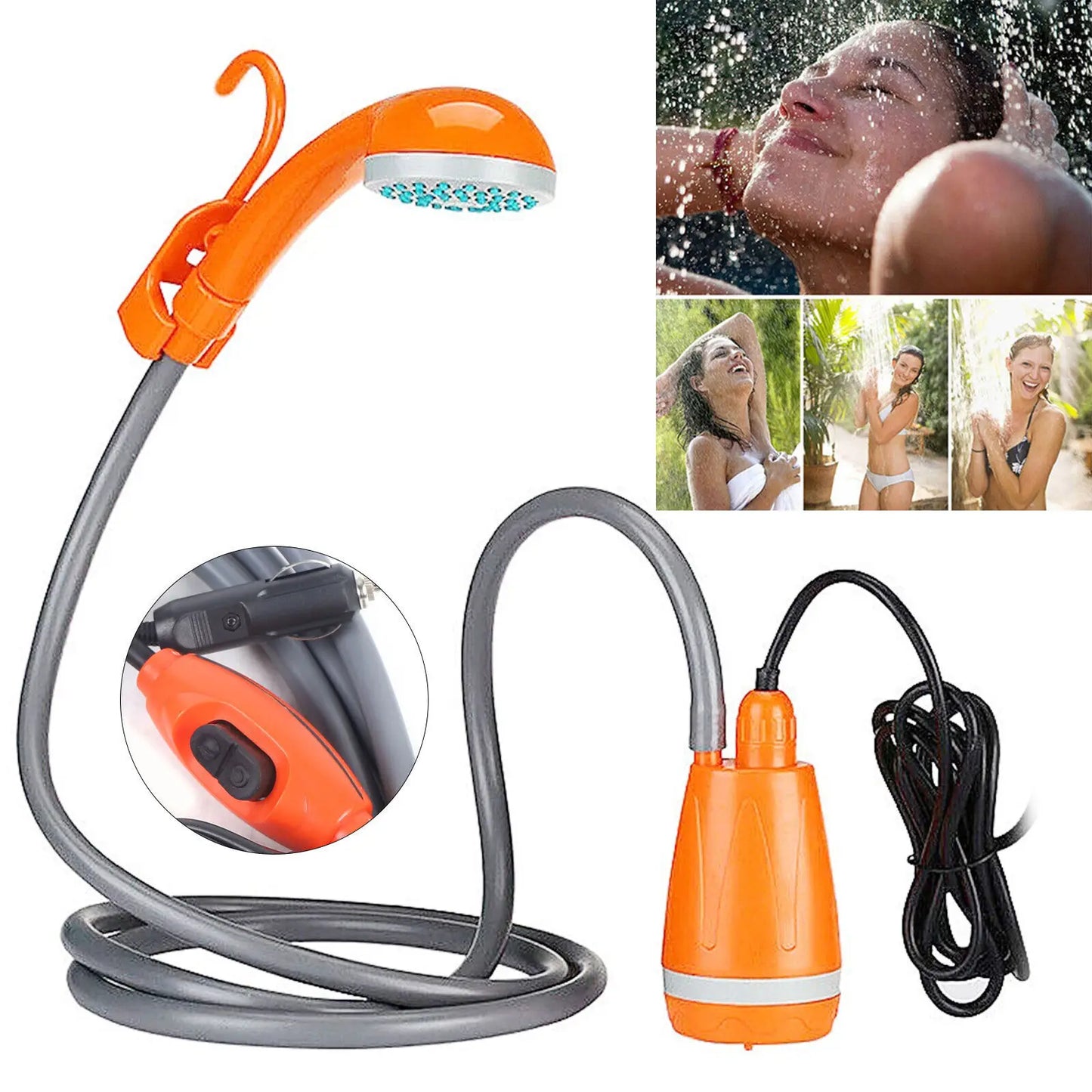 62W 12V Portable Outdoor Shower Head Water Pump for Camping and Hiking Adventures