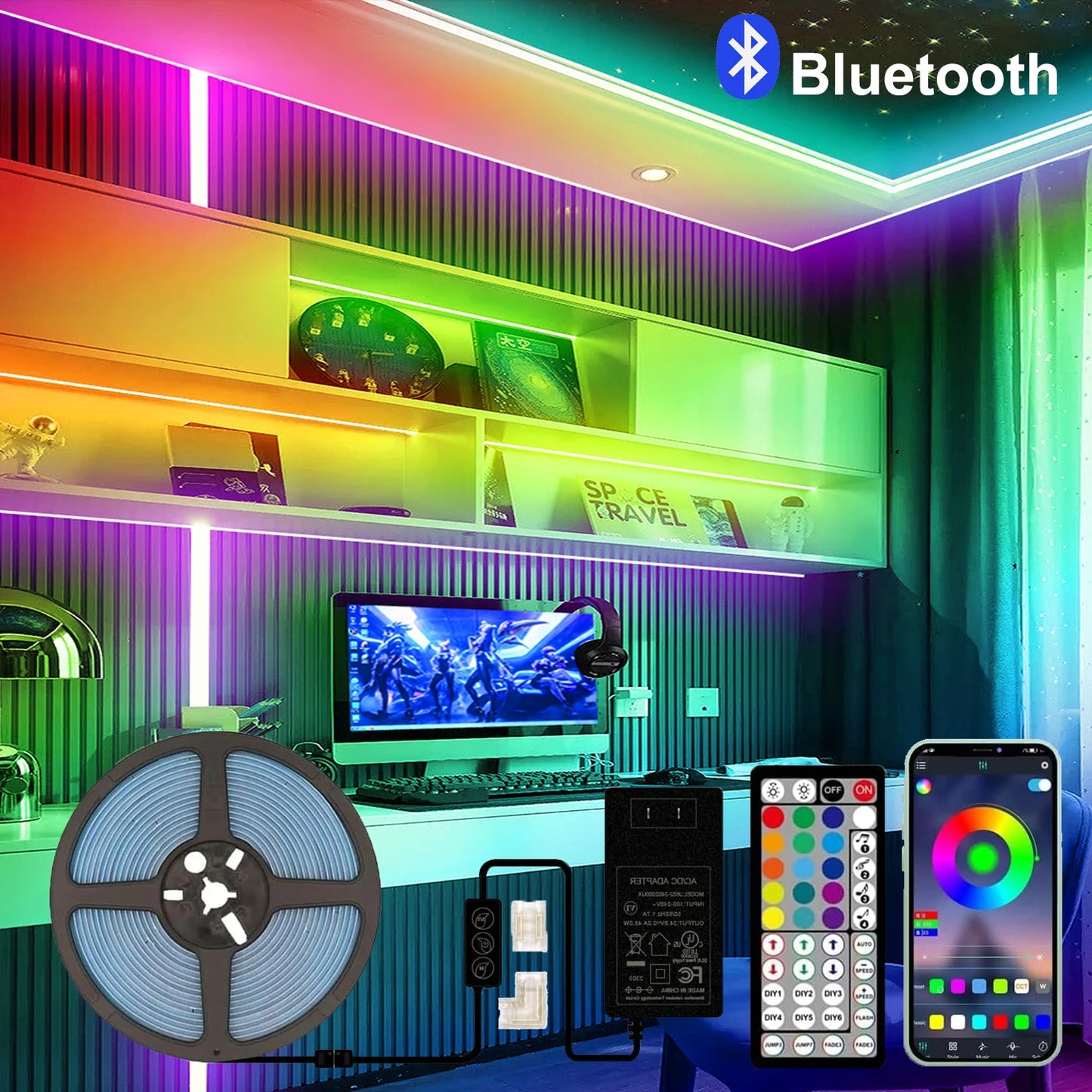 COB RGB LED Strip Lights Bluetooth Bright 6M 12M 546LEDS/m for Game Room Bedroom Kitchen Lighting Home Decor COB LED Light Strip