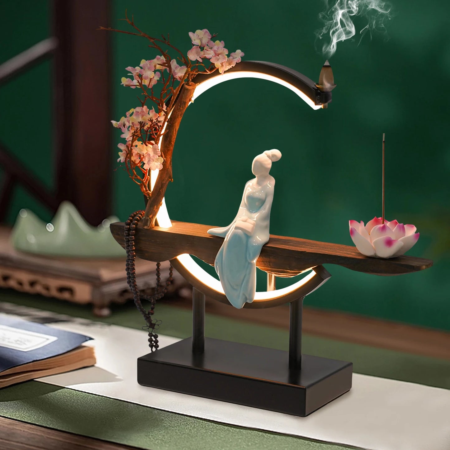 Bymaocar Chinese Zen Meditation Incense Burner Set Unique Smoke Decoration for Home