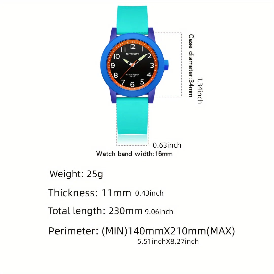 Fashion Casual Quartz Watch for Kids with TPU Strap and Luminous Display Gift Idea