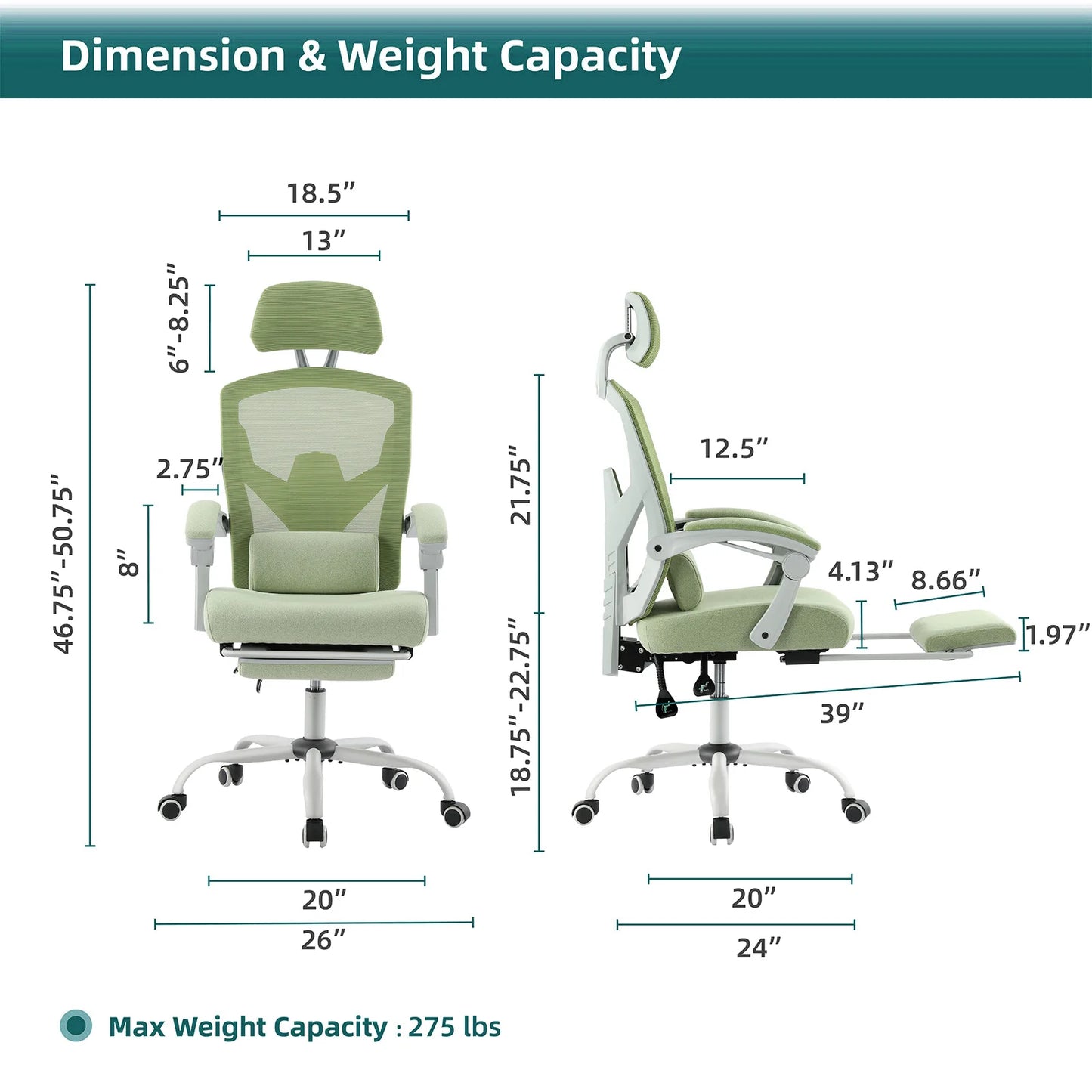 JHK Ergonomic High Back Mesh Gaming Chair with Lumbar Support and Rocking Function