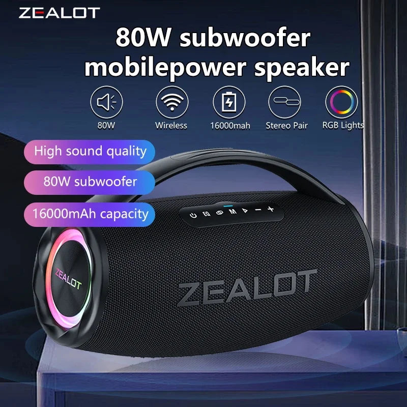 Zealot S97 80W Wireless Outdoor Subwoofer Speaker with HiFi Sound and Fast Charging