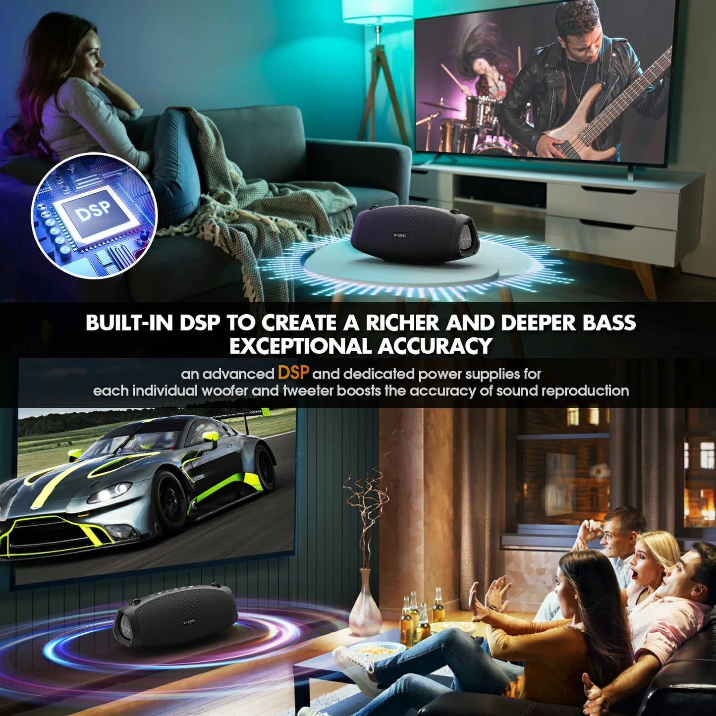 W-KING 70W Waterproof Portable Bluetooth Speaker with Deep Bass and Triple Passive Radiators