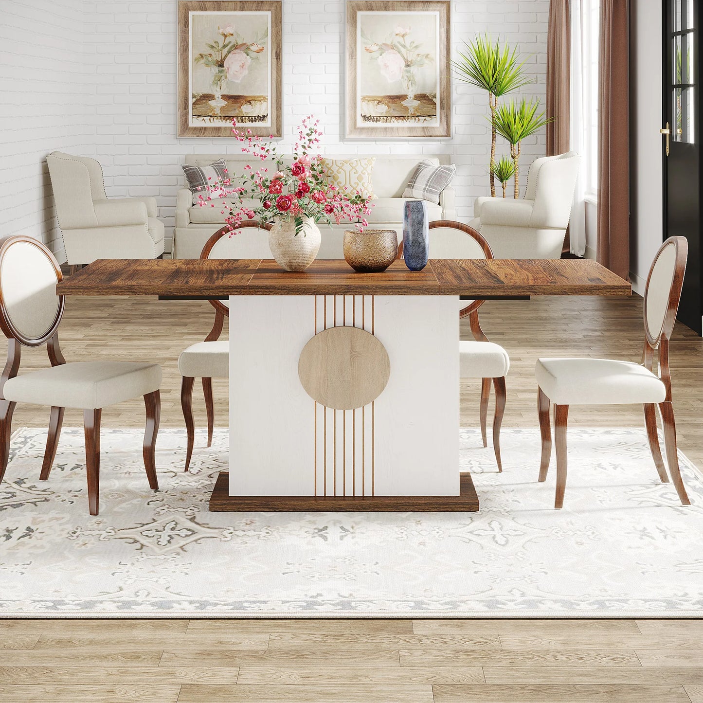 Tribesigns 55" Rectangular Dining Table for 4 to 6 People, Farmhouse Wood Dinner Table for Kitchen, Dining Room & Living Room