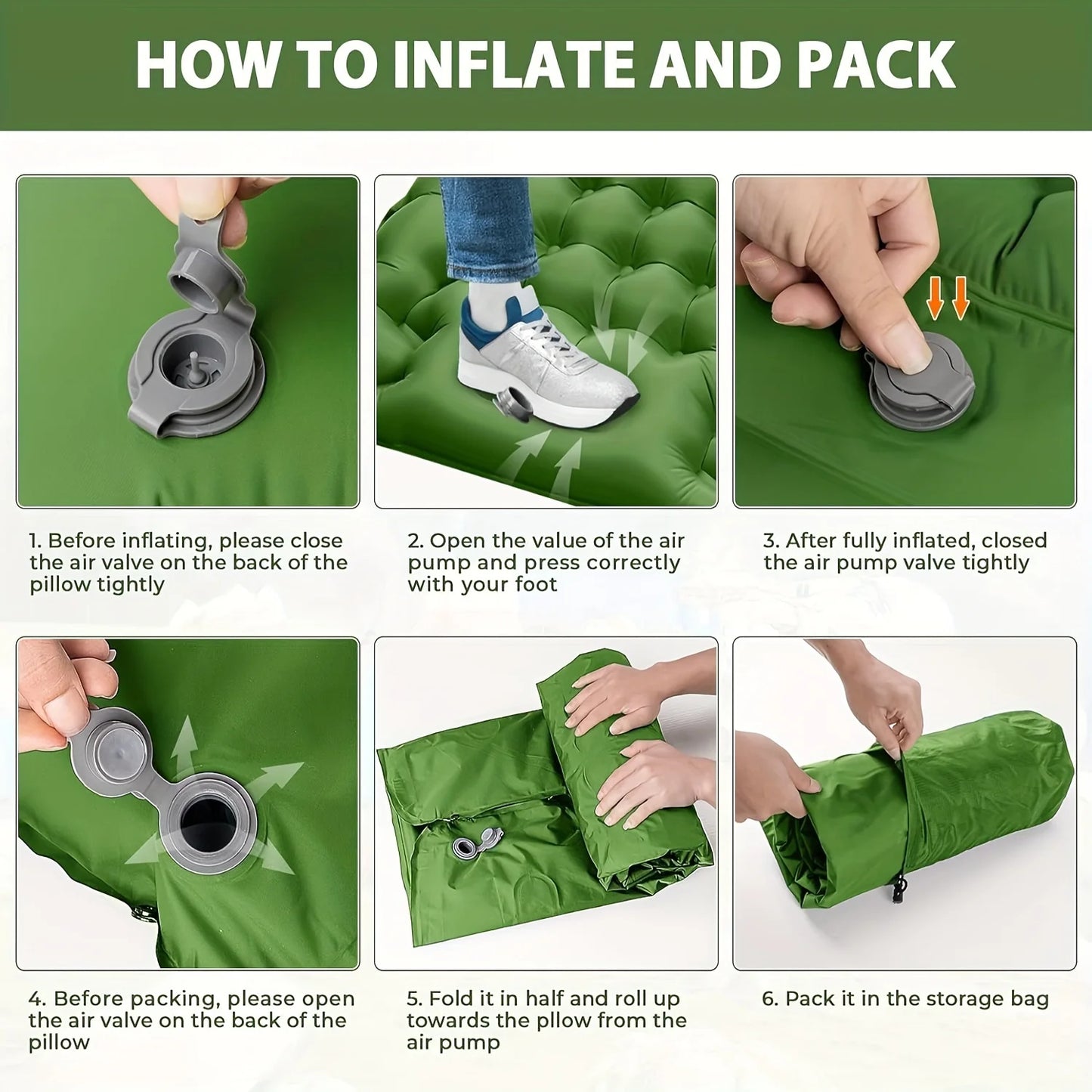 Super Thick 4 Inch Inflatable Sleeping Mat with Pillow and Built-In Pump for Camping
