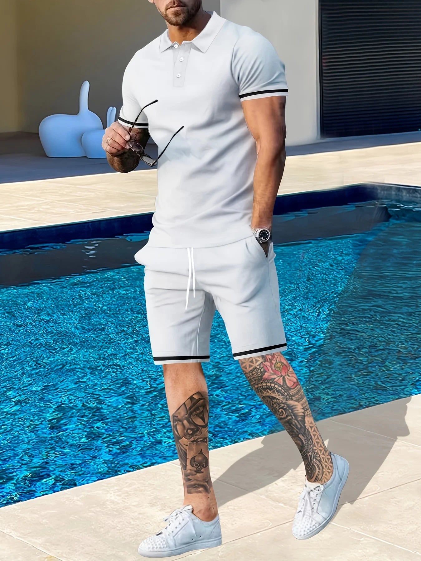 Men's Summer Short Sleeve Polo Shirt and Shorts Athleisure Two-Piece Travel Set