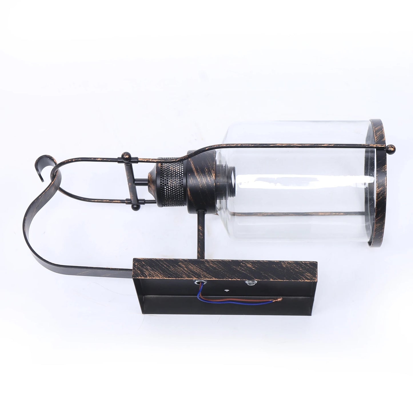 Vintage Wall Light – Retro Industrial Lamp with Iron Frame and Clear Glass Shade for Bedroom and Living Room