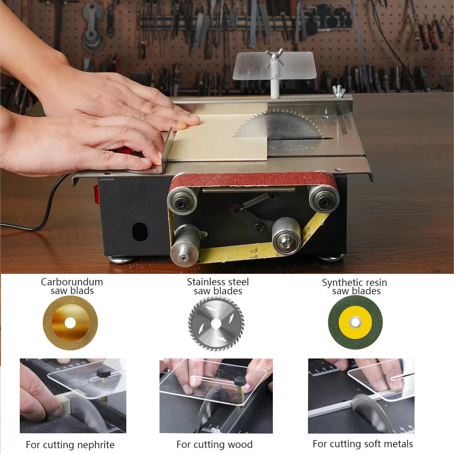 300W Mini Bench Saw and Belt Sander with Variable Speed for DIY Projects