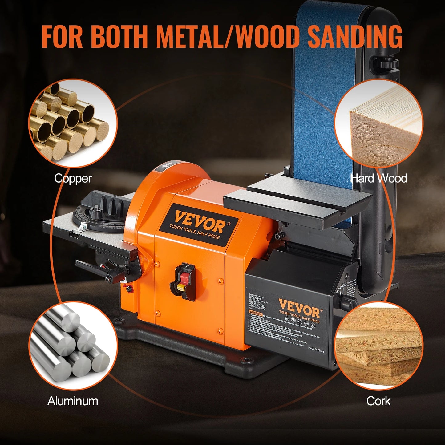 VEVOR Belt Disc Sander Combo with 5A/4.3A/2.5A Induction Motor Belt Sanding Machine Woodworking Deburring Grinder Combo Bench