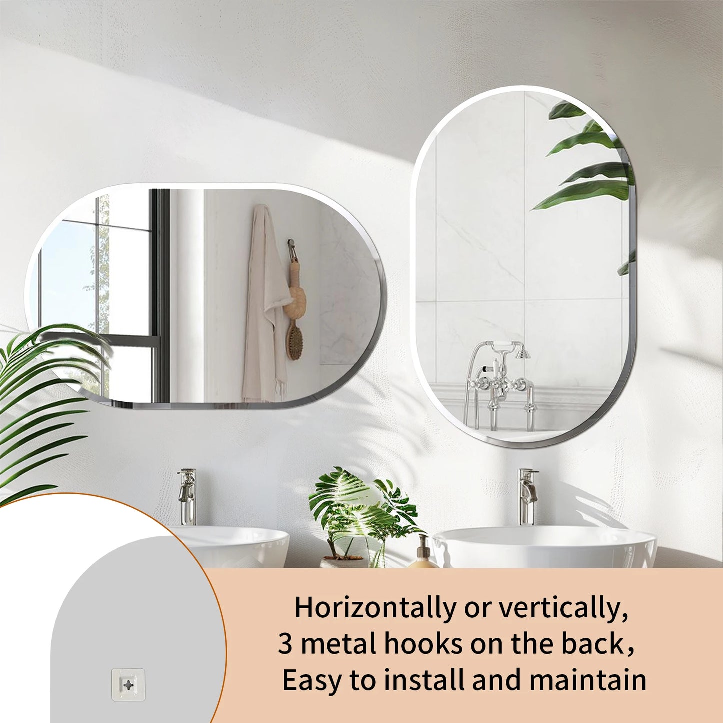 40-120CM Beveled Edge Frameless Unframed Bathroom Mirror with Hanging Fixings Vanity Mirror for Bathroom, Living Room Entryway