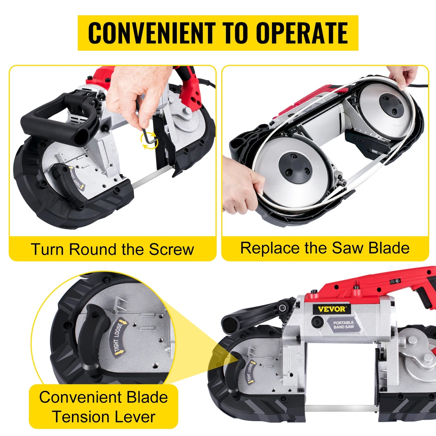 VEVOR Portable Band Saw 5 Inch Cutting Capacity Cordless 10 Amp Motor for Metal and Wood