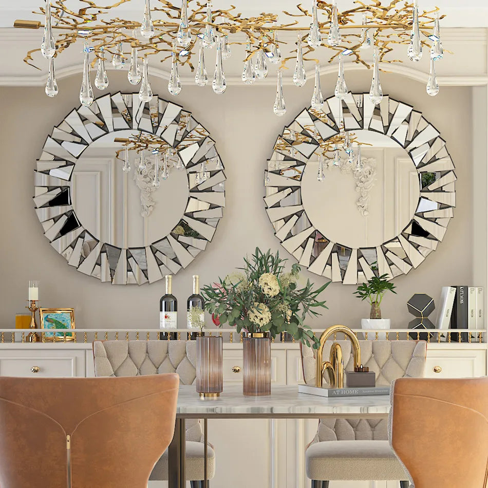 LUVODI Large Wall Decor Mirror Round for Living /Dining /Bed/Meeting/Bathroom Decorative with Silver Starburst Art Design