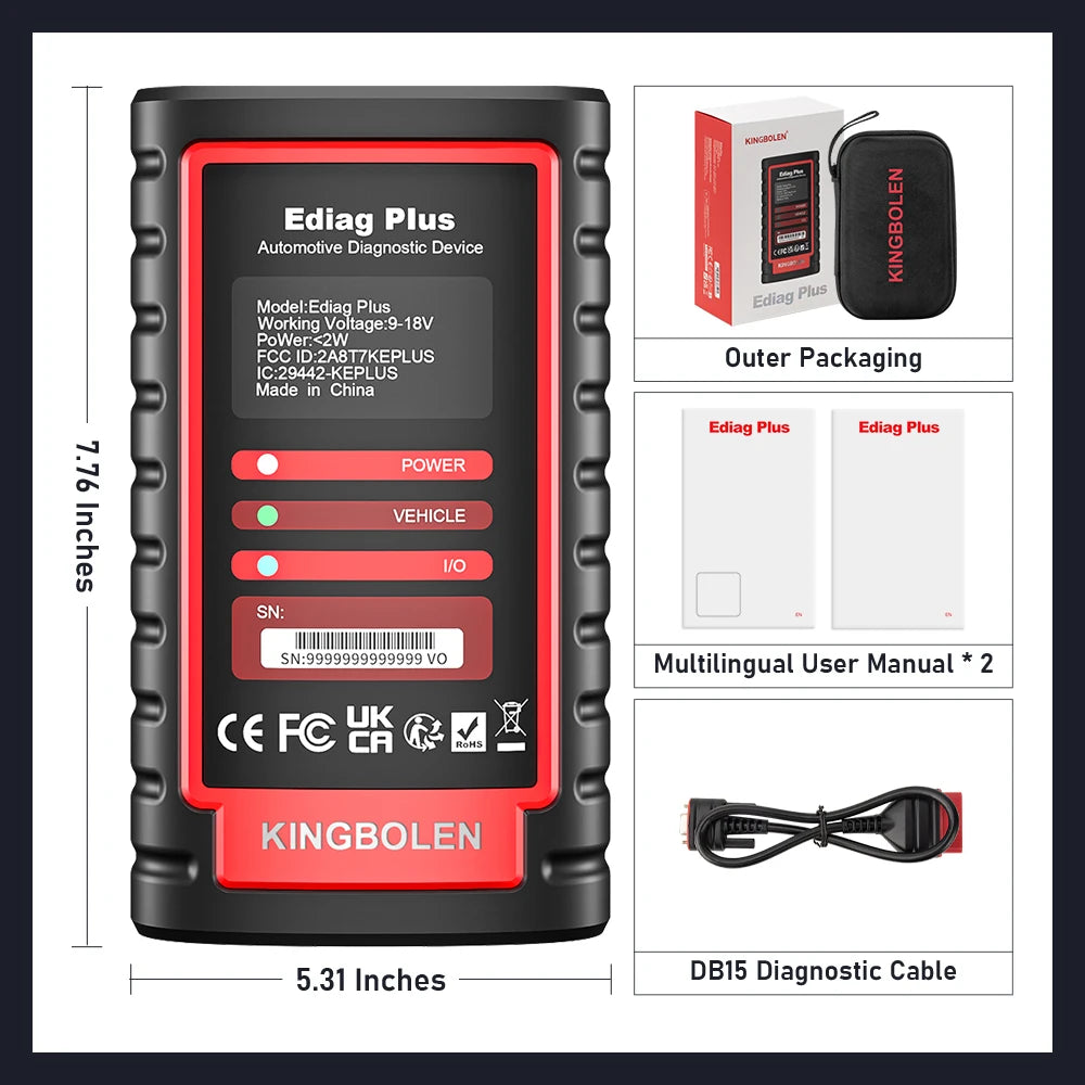 KINGBOLEN EDIAG Plus OBD2 Diagnostic Scanner with Intelligent Features and ECU Coding
