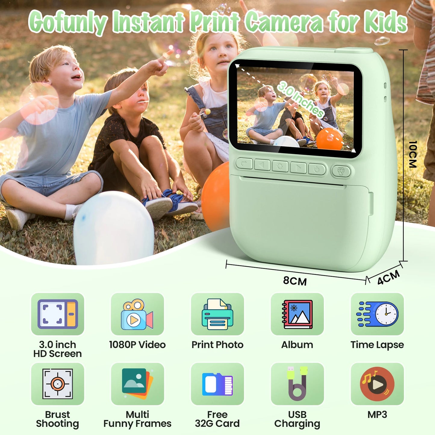 Gofunly Kids Instant Print Camera Mini Digital 1080P Video Recorder for Ages 6 to 12