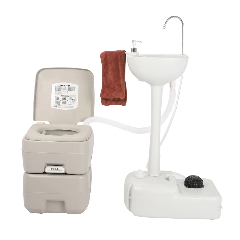 Outdoor Portable Camping Sink with Toilet Hand Wash Basin Foot Pump RV Travel Fishing