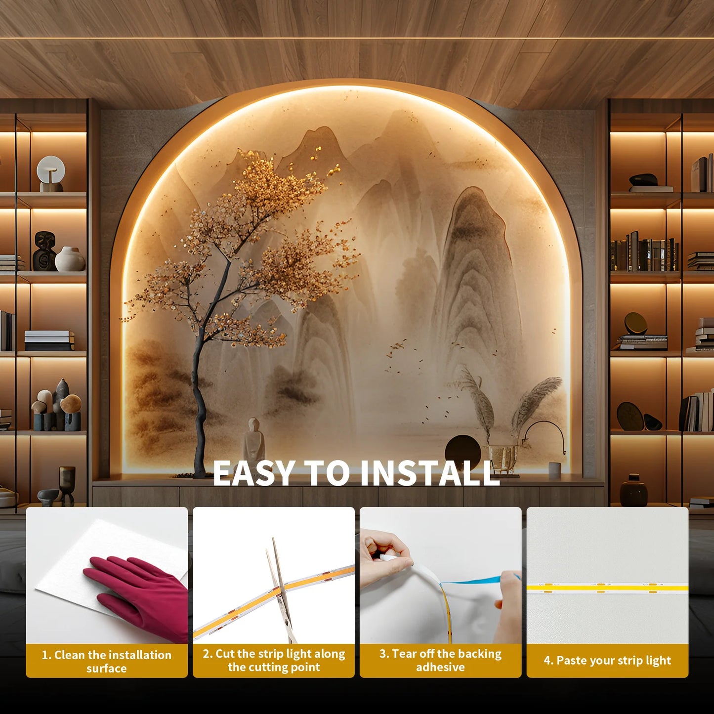 COB LED Strip Light 40ft/12m (1 Roll) Warm White 3000K High Lumen CRI 90+ with UL Listed RF Remote LED Strip for Bedroom Kitchen