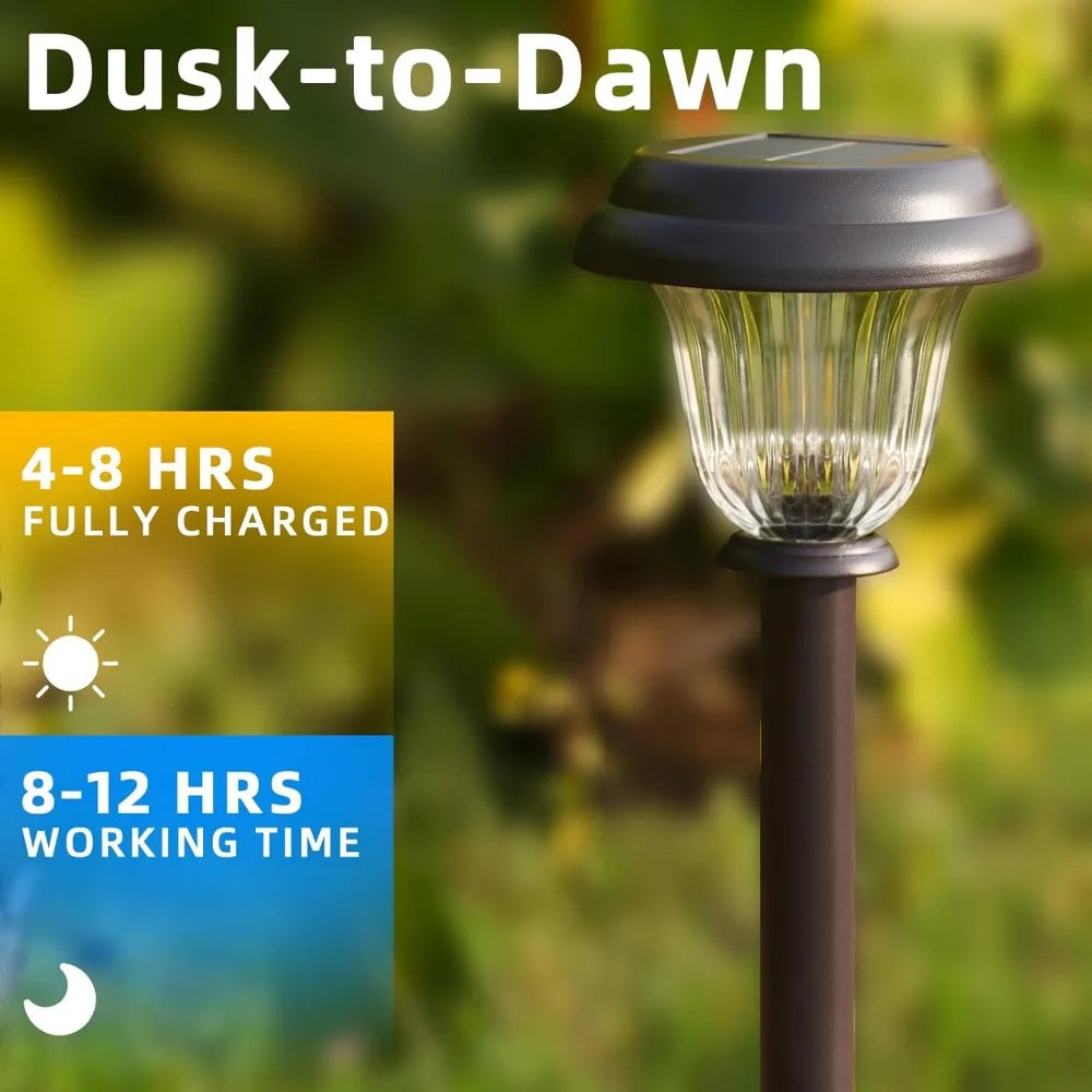 Solar Pathway Lights Outdoor 6 Pack Stainless Steel Glass Auto On Off Waterproof