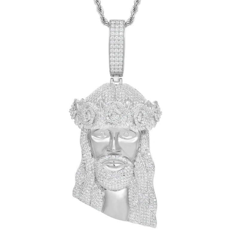 Iced Out VVS Moissanite Jesus Head Pendant Necklace in 925 Sterling Silver for Men and Women