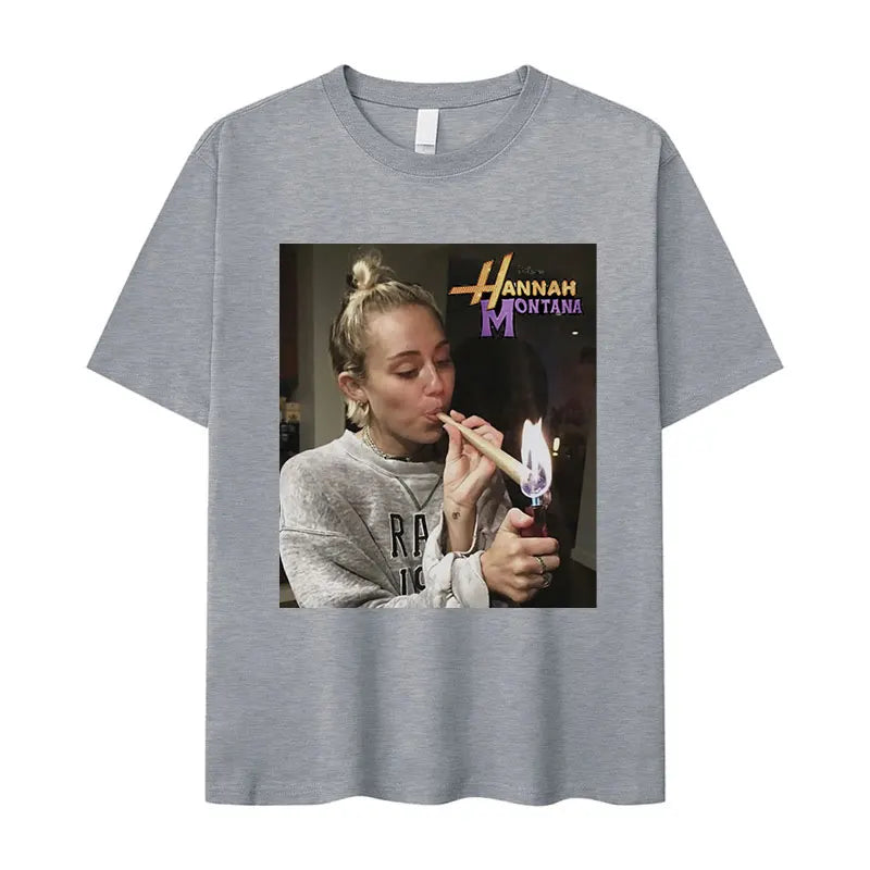 Miley Cyrus Vintage Cotton T Shirt Funny Smoking Aesthetic Oversized Summer Top
